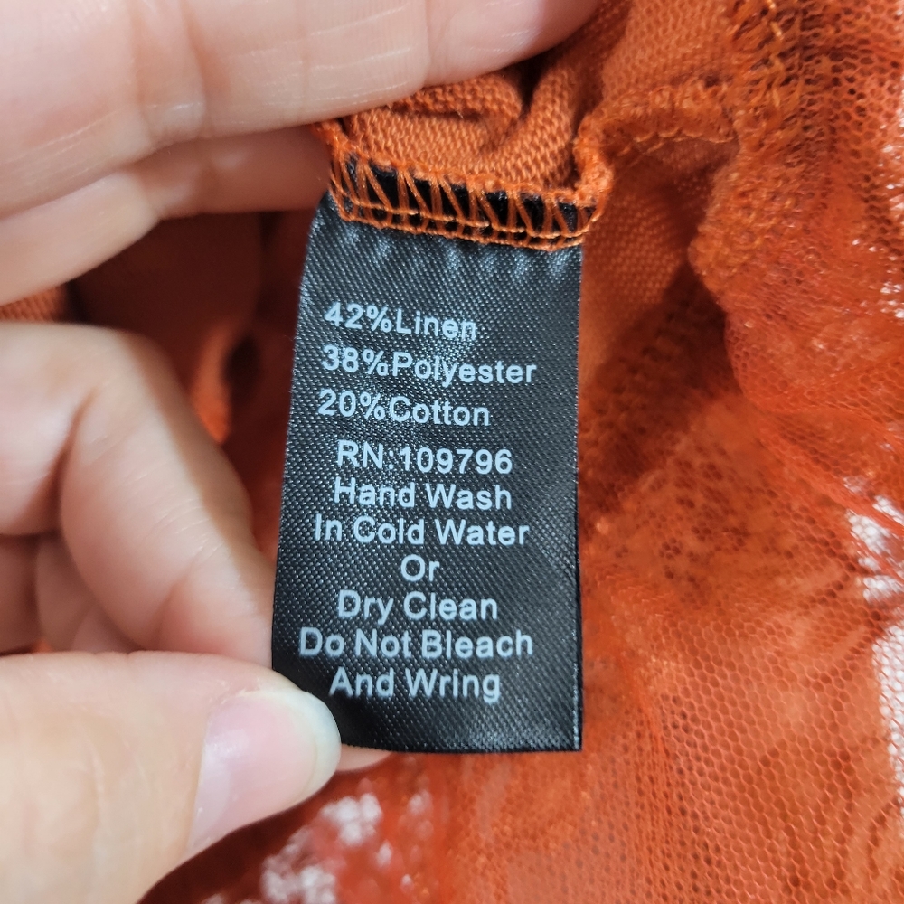 PRETTY ANGEL terracotta linen blend ruffle collar lace tulle trim cardigan - Picture 8 of 9